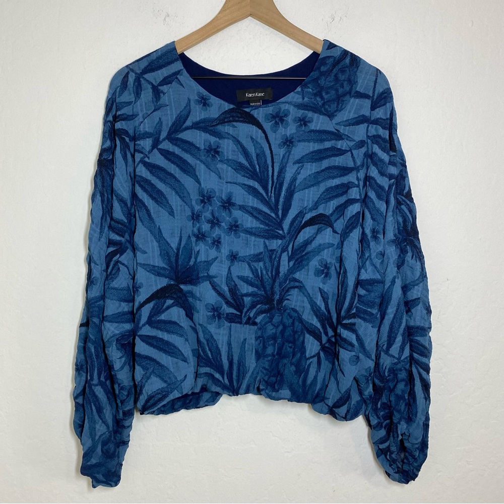 Karen Kane Women’s M Pineapple Floral Flowy Cropped Blouse Top Y2k